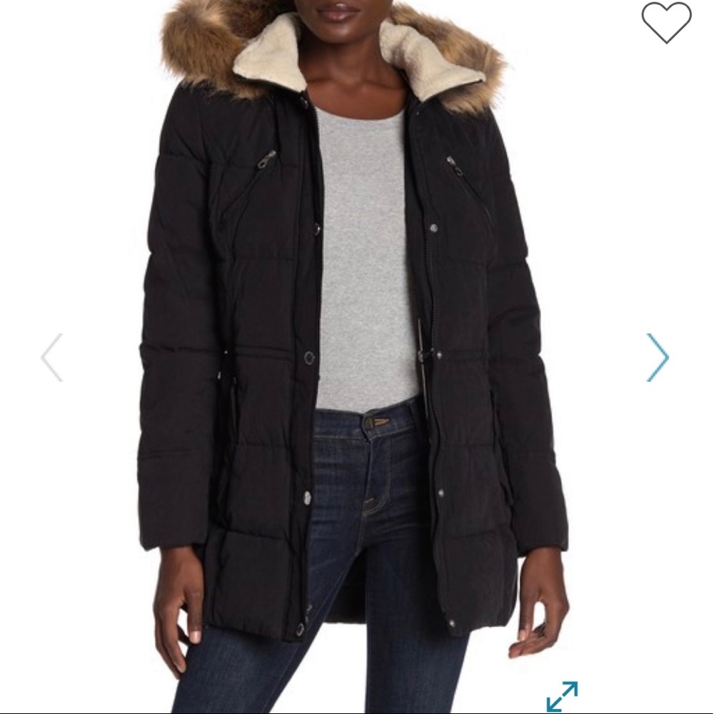 Black faux fur winter coat